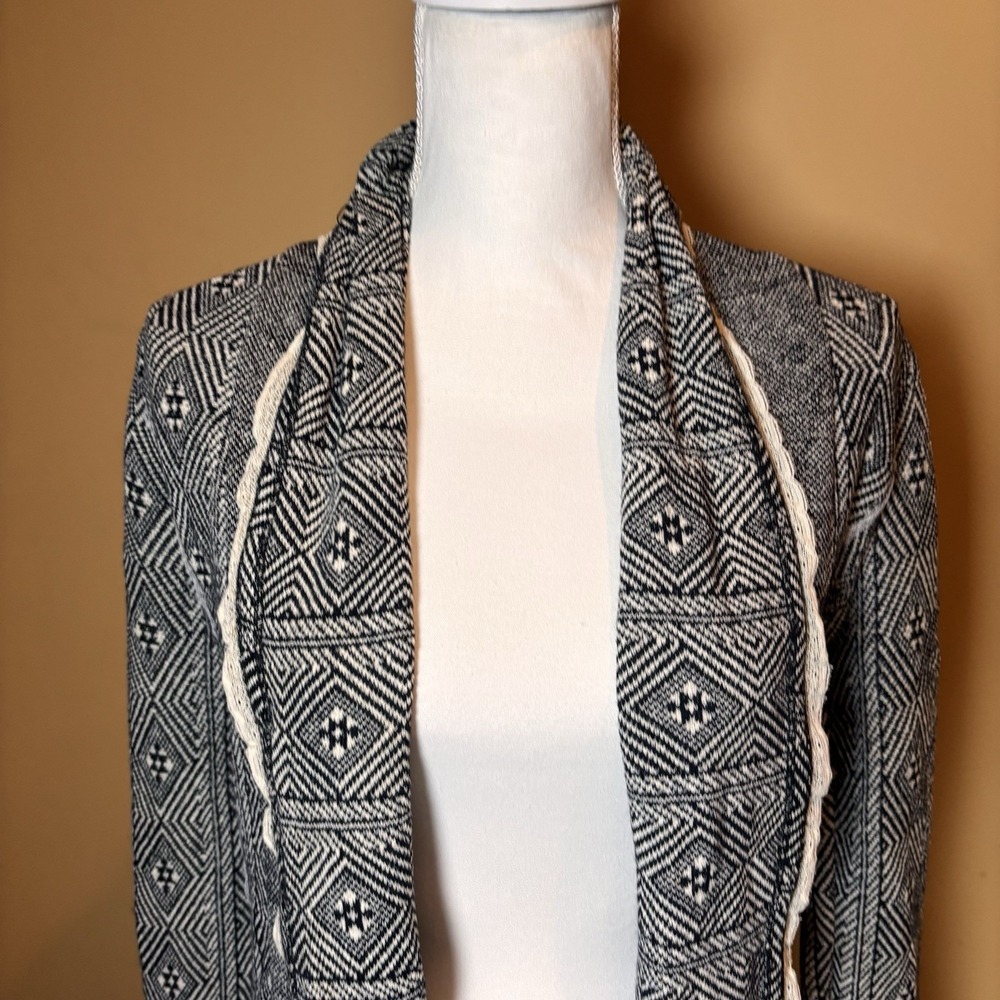 Anthropologie Sparrow Knit Cardigan  Black Cream Geometric Open Front Womens Med - Picture 3 of 6